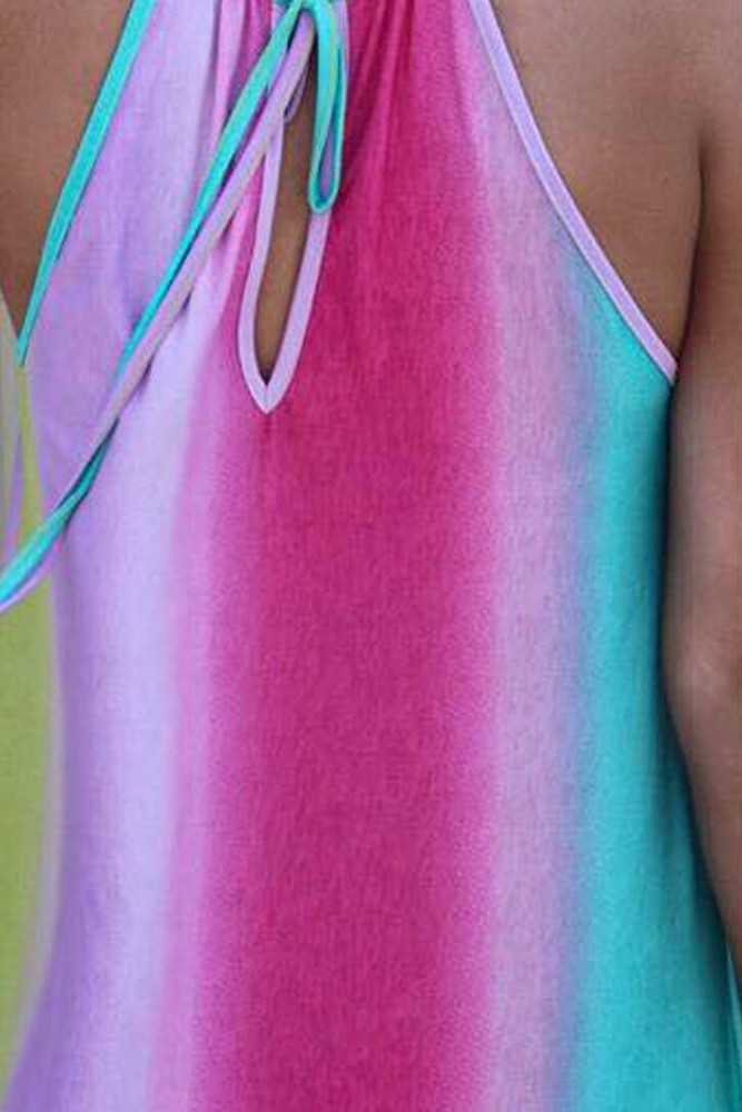 Multicolor Tie Dye Halter Neck Sleeveless Maxi Dress