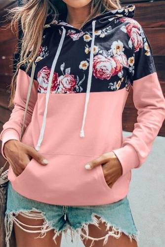 Pink Floral Pullover Hoodie