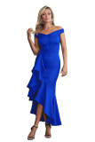 Blue Off The Shoulder Frill Detail Maxi Dress