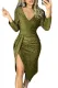 Green Glitter Ruched Thigh Slit Party Metallic Dress