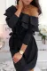 Black Double Frill Off Shoulder Long Sleeve Dress
