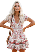 Sexy V Neck Short Sleeve Floral Dress