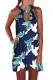 Blue Printed Hollow Out Halter Mini Dress