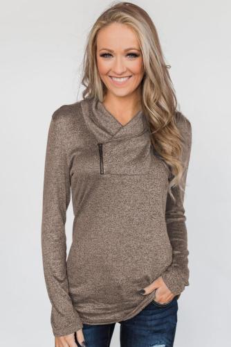 Brown All This Time Zipper Pullover Top 21