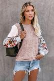 Pink Contrast Printed Sleeve Knit Sweatshirts