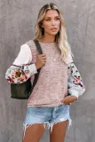 Pink Contrast Printed Sleeve Knit Sweatshirts