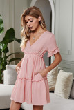 Apricot Pocketed Ruffle Tiered Dress