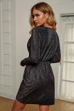 Wrap V Neck Metallic Tunic Dress
