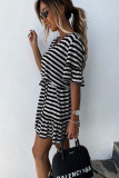 Black Stripes Ruffle Short Dress
