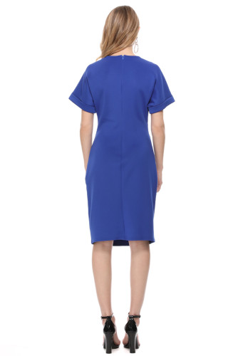 Blue V Neck Cutout Inverted Pleat Bodycon Dress