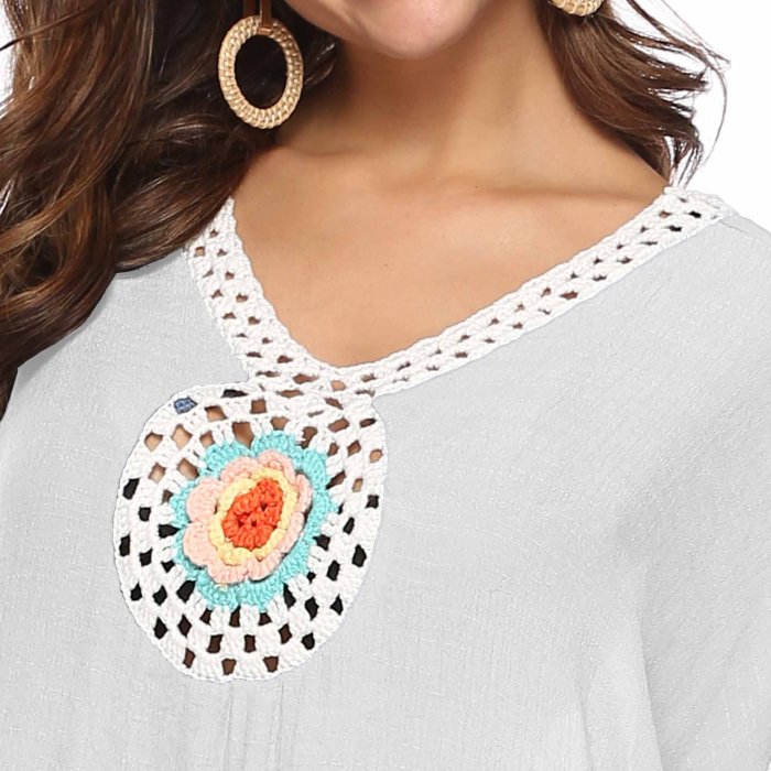 Accesoriu Loose pentru Plaja, cu Ciucuri Colorati, Maneca Carlig, Cusaturi Floare
