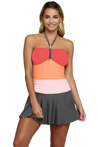 Orange Color Gradient Sweet Halter Swimdress