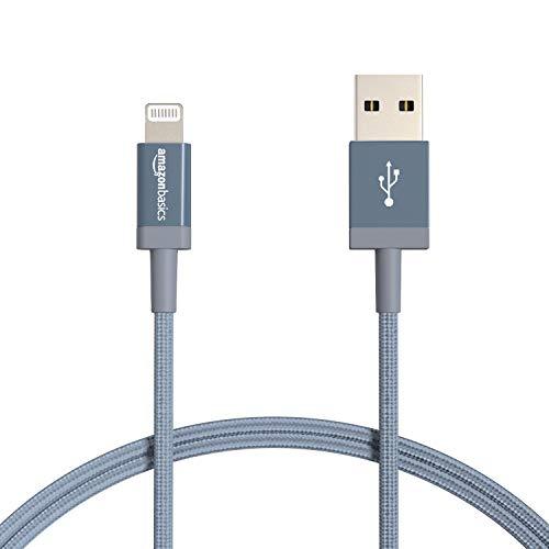 AmazonBasics Nylon Braided Lightning to USB Cable - MFi Certified Apple iPhone Charger, Dark Gray, 6-Foot (2-Pack) (Durability Rated 4,000 Bends)