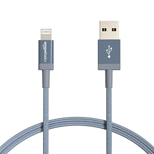AmazonBasics Nylon Braided Lightning to USB Cable - MFi Certified Apple iPhone Charger, Dark Gray, 6-Foot (2-Pack) (Durability Rated 4,000 Bends)