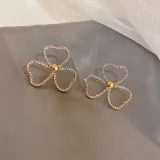 韩国S925银针小清新耳环百搭气质心形珍珠耳饰个性防过敏耳钉批发