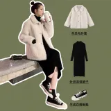 减龄洋气轻熟风韩版冬装外套羊羔毛加绒加厚洋气打底衫两件套
