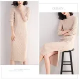 连衣裙 女士 长款 针织 毛衣 修身 紧身 针织连衣裙 毛衣连衣裙 高领 长袖 长款 开叉 打底连衣裙 秋冬 显瘦 优雅