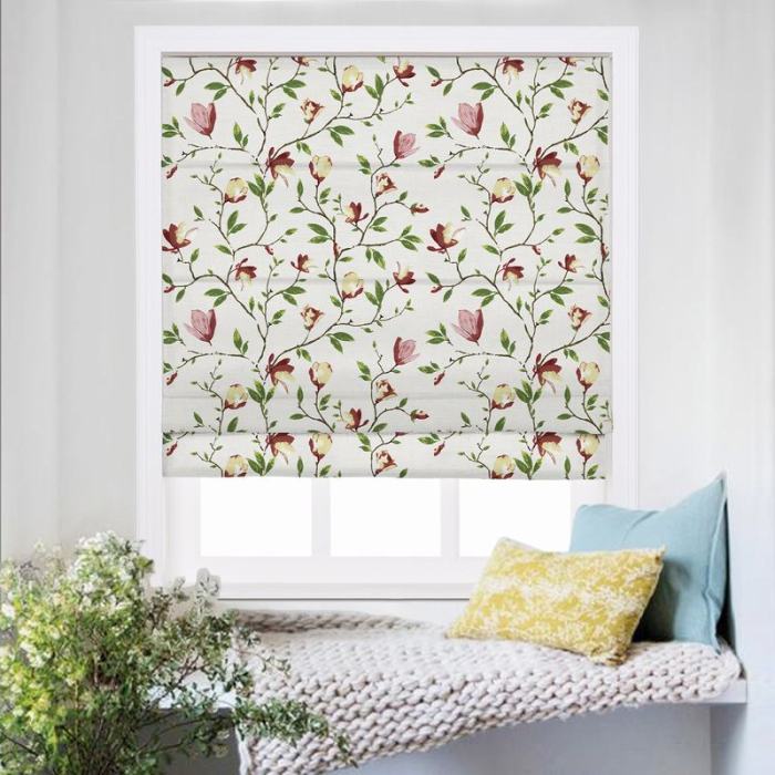 CORA Botanical Flower Print Polyester Cotton Roman Shade