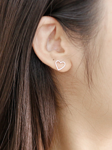 Simple Hollow Heart Silver Stud Earrings