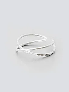 Two-band X-shaped Simple Silver Smooth Opening Ring