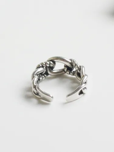 Personalized Twisted Chain Silver Opening Ring