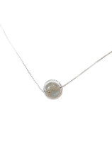 Simple Round Stone Pendant Silver Necklace