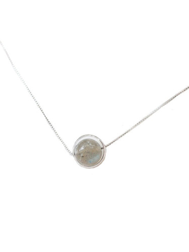 Simple Round Stone Pendant Silver Necklace