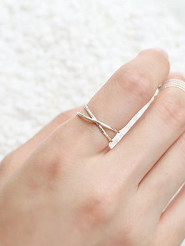 Two-band X-shaped Simple Silver Smooth Opening Ring