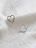 Simple Hollow Heart Silver Stud Earrings