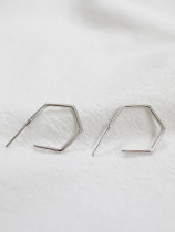 Simple Hexagonal shaped Silver Stud Earrings