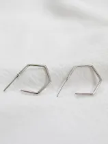 Simple Hexagonal shaped Silver Stud Earrings