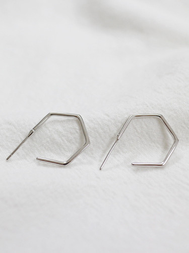 Simple Hexagonal shaped Silver Stud Earrings