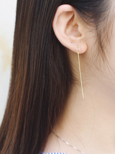 Simple Slim Chain Silver Gold Plated Line Earrings