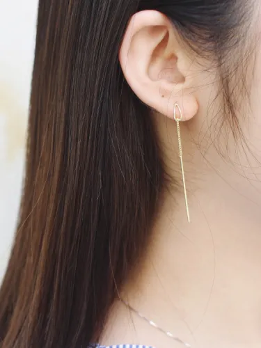 Simple Slim Chain Silver Gold Plated Line Earrings