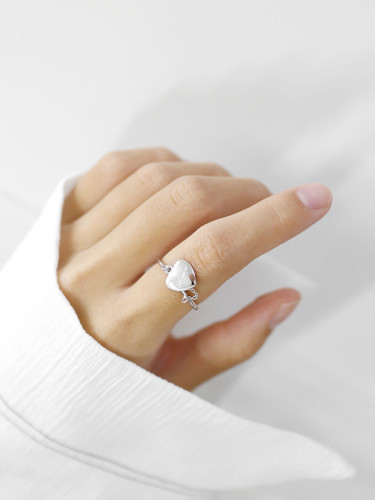 Personalized Heart Short Chain Silver Opening Ring
