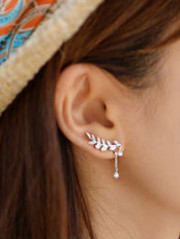 Fashion Asymmetrical Leaves Marquise Zircon Silver Stud Earrings
