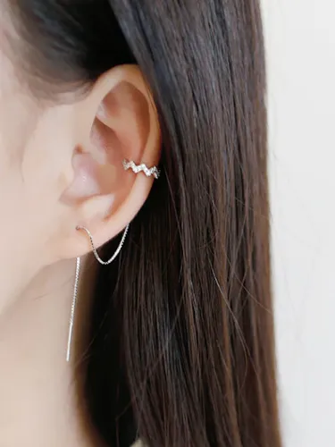Fashion Cubic Tiny Zircon Silver Line Earrings