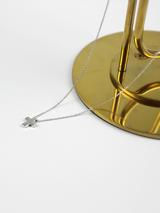 Simple Little Cross Silver Smooth Necklace