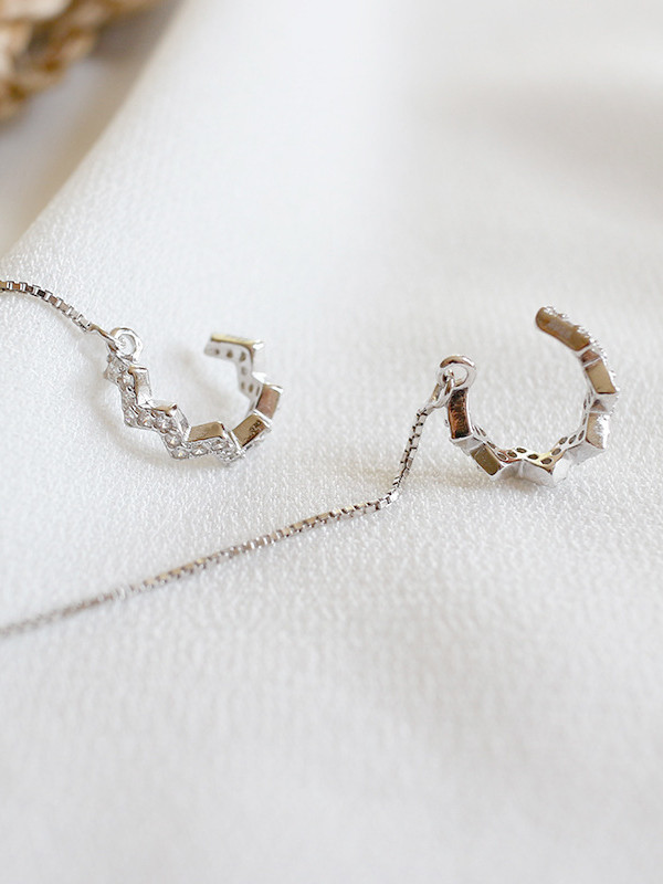 Fashion Cubic Tiny Zircon Silver Line Earrings