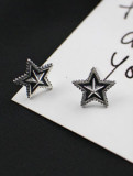 Retro style Black Star Silver Stud Earrings