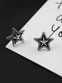 Retro style Black Star Silver Stud Earrings