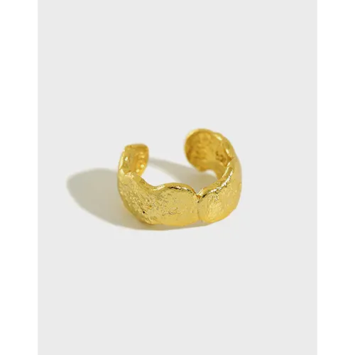 068 Korean Style S925 Sterling Silver Ear Clip Ins Irregular Concave Gold And Silver Tinfoil Fingerprint Non-Piercing Ear Clip Earrings