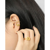 068 Korean Style S925 Sterling Silver Ear Clip Ins Irregular Concave Gold And Silver Tinfoil Fingerprint Non-Piercing Ear Clip Earrings