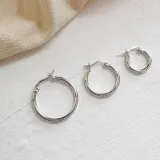 Heh368 Korean Style S925 Sterling Silver Simple Personality Geometry Hollow Ring Round Ring Earrings Earring Ear Clip Earrings