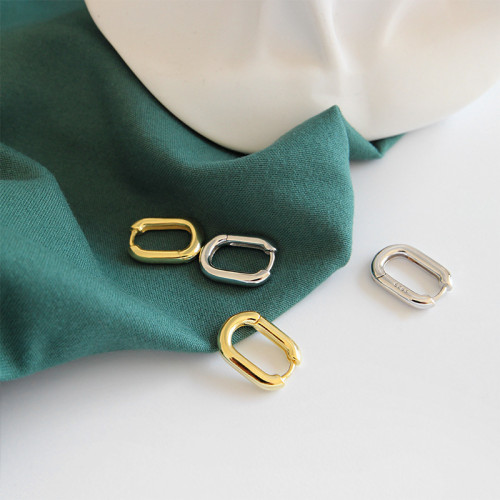 050 Korean Style S925 Sterling Silver Earrings Vintage Oval Ring Circle Ear Clip Gold And Silver Plated Earrings