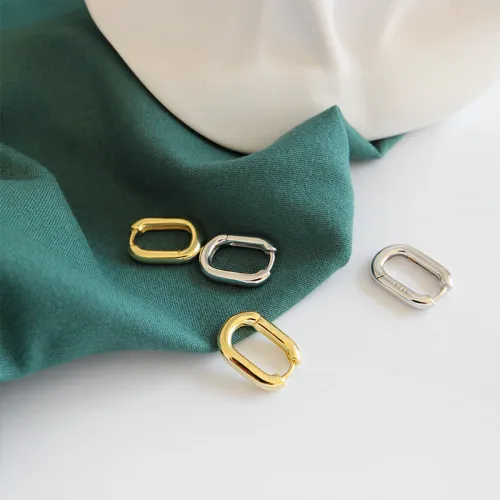 050 Korean Style S925 Sterling Silver Earrings Vintage Oval Ring Circle Ear Clip Gold And Silver Plated Earrings