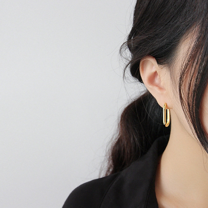 Eb057 Korean Style S925 Sterling Silver Earrings Ins Minimalist Geometric Ellipse Ring Female Ear Clip Earrings Gold Plated Vintage Earrings