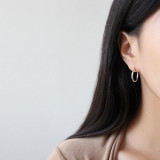 Heh368 Korean Style S925 Sterling Silver Simple Personality Geometry Hollow Ring Round Ring Earrings Earring Ear Clip Earrings