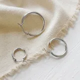 Heh368 Korean Style S925 Sterling Silver Simple Personality Geometry Hollow Ring Round Ring Earrings Earring Ear Clip Earrings