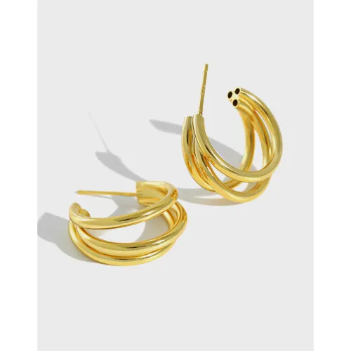 Yh384 Korean Style S925 Sterling Silver Stud Earrings Geometric Multilayer Ring Circle Female Earrings Stud Earrings Elegant Gold Plated Earrings